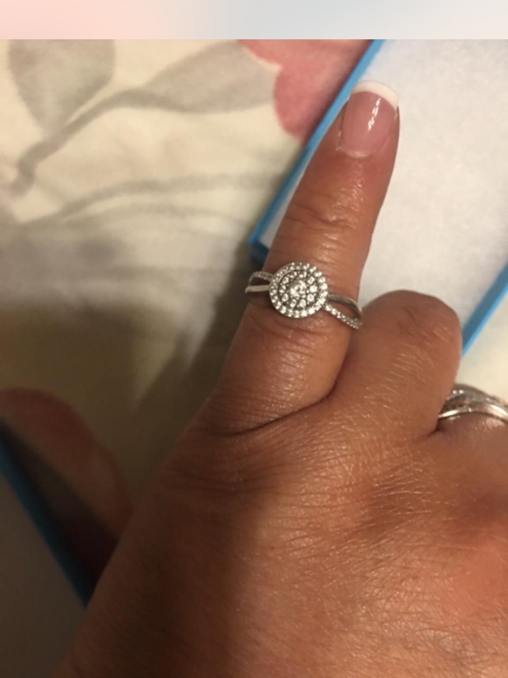 Silver Halo Cluster Ring - White CZ Accent